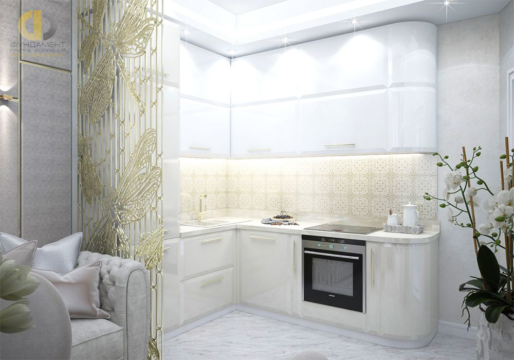 Дизайн интерьера кухни в трёхкомнатной квартире 74 кв.м в современном стиле с элементами ар-деко5