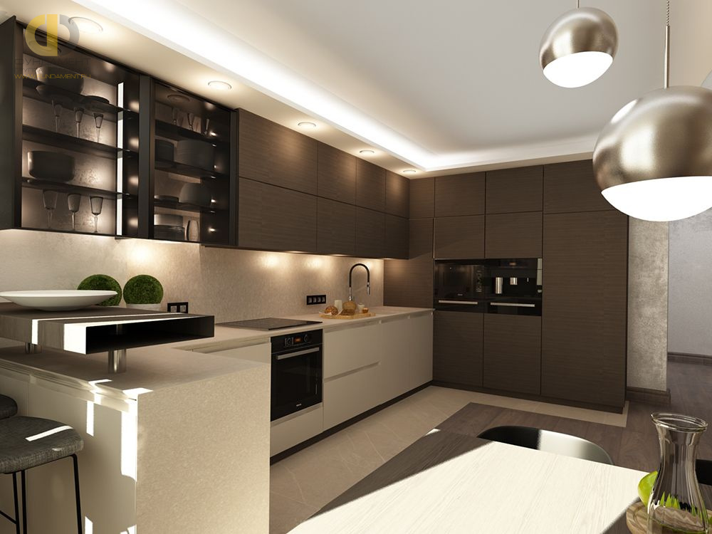 Дизайн интерьера кухни в 4-комнатной квартире 144 кв. м в современном стиле