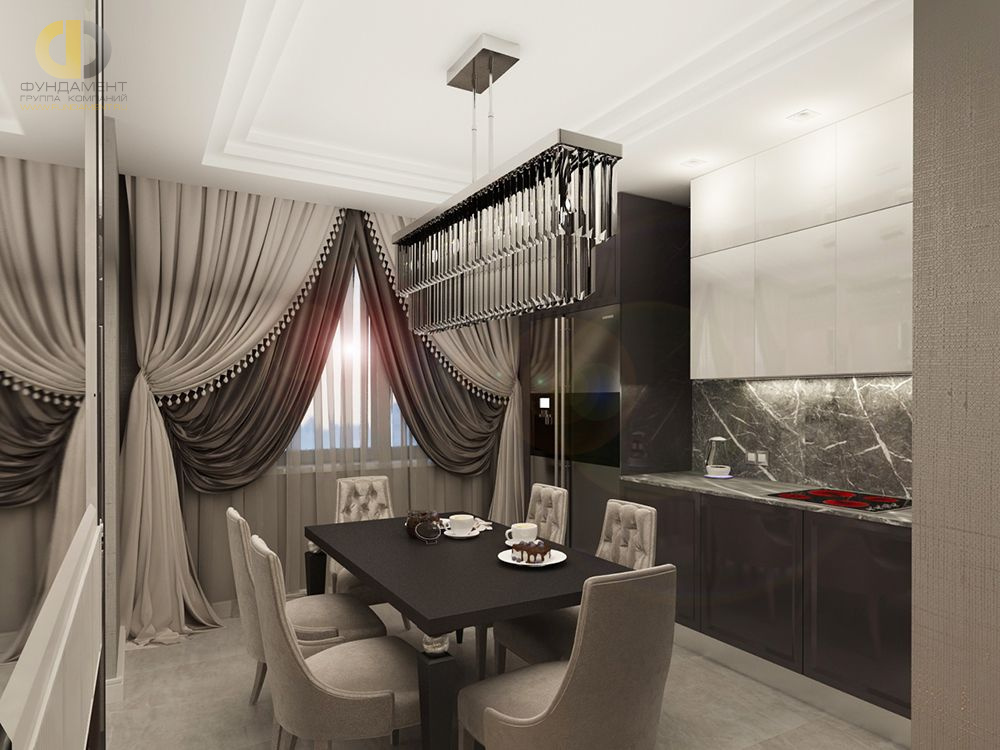 Дизайн интерьера кухни в 4-комнатной квартире 115 кв.м в стиле ар-деко