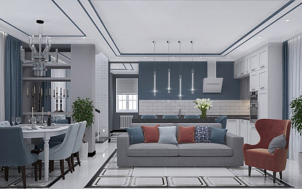 Дизайн интерьера гостиной в доме 190 кв.м в стиле современная классика