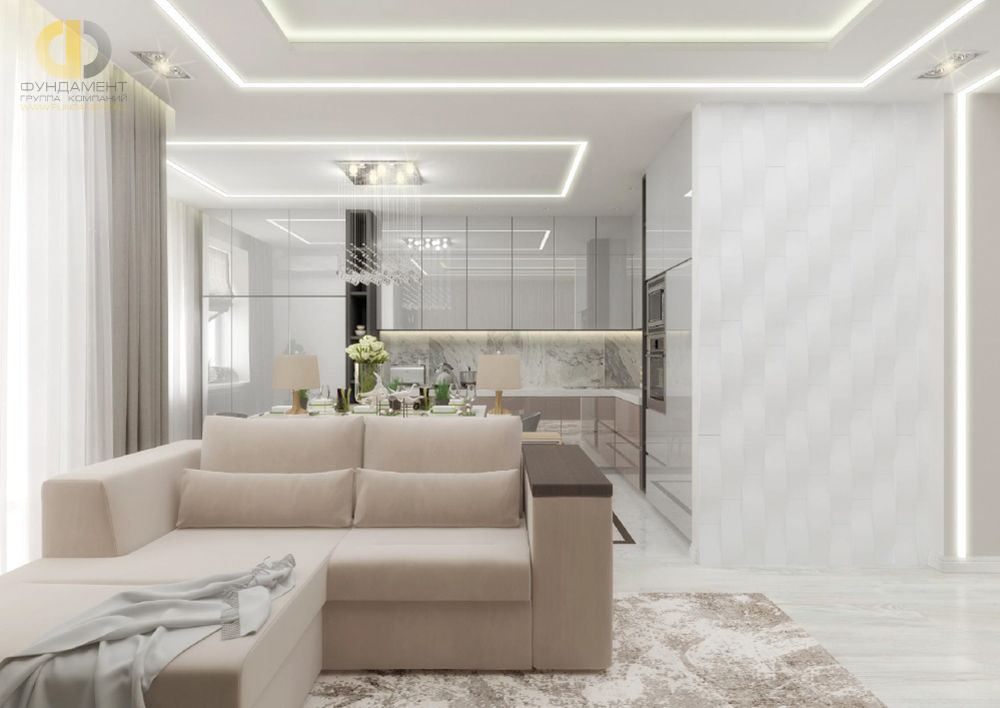 Дизайн интерьера гостиной в трёхкомнатной квартире в эко-стиле