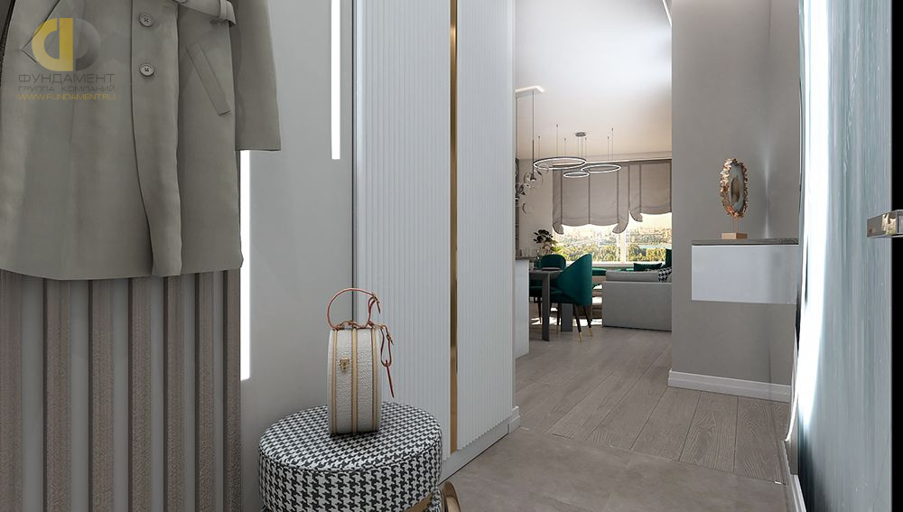 Дизайн интерьера коридора в трёхкомнатной квартире 101 кв. м в современном стиле 2