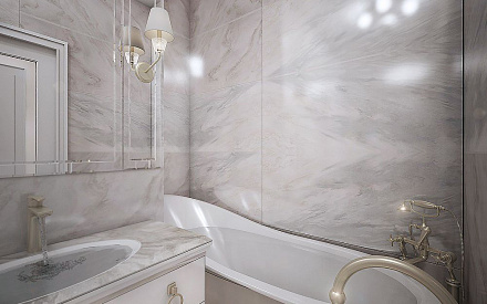 Дизайн интерьера ванной в однокомнатной квартире 45 кв.м в стиле неоклассика8