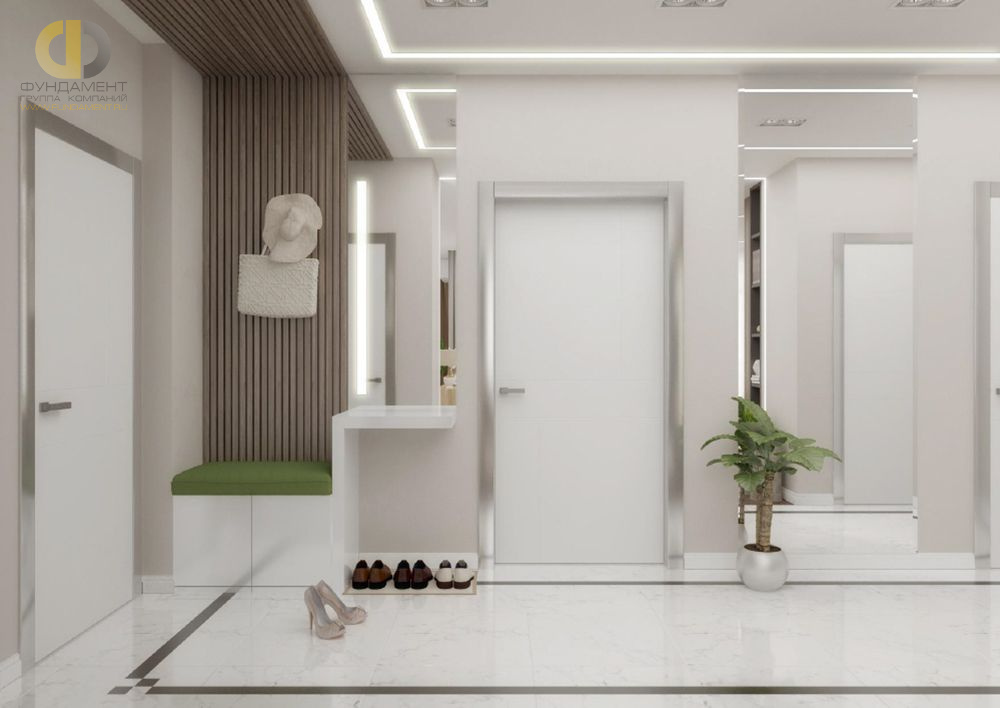 Дизайн интерьера коридора в трёхкомнатной квартире в эко-стиле
