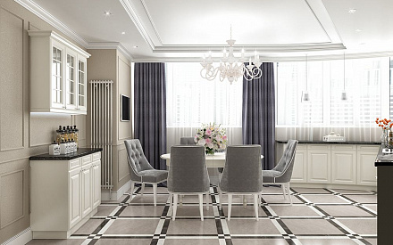 Дизайн интерьера столовой в четырёхкомнатной квартире 152 кв.м в стиле современная классика7