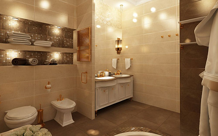 Дизайн интерьера ванной в 4-комнатной квартире 130 кв. м в классическом стиле
