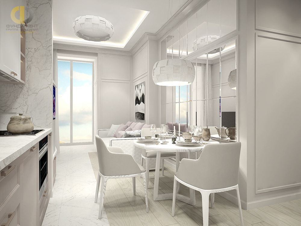 Дизайн интерьера кухни в трёхкомнатной квартире 63 кв.м в стиле неоклассика 3