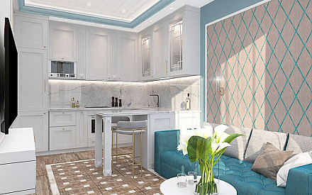 Дизайн интерьера кухни в двухкомнатной квартире 44 кв.м в стиле современная классика10