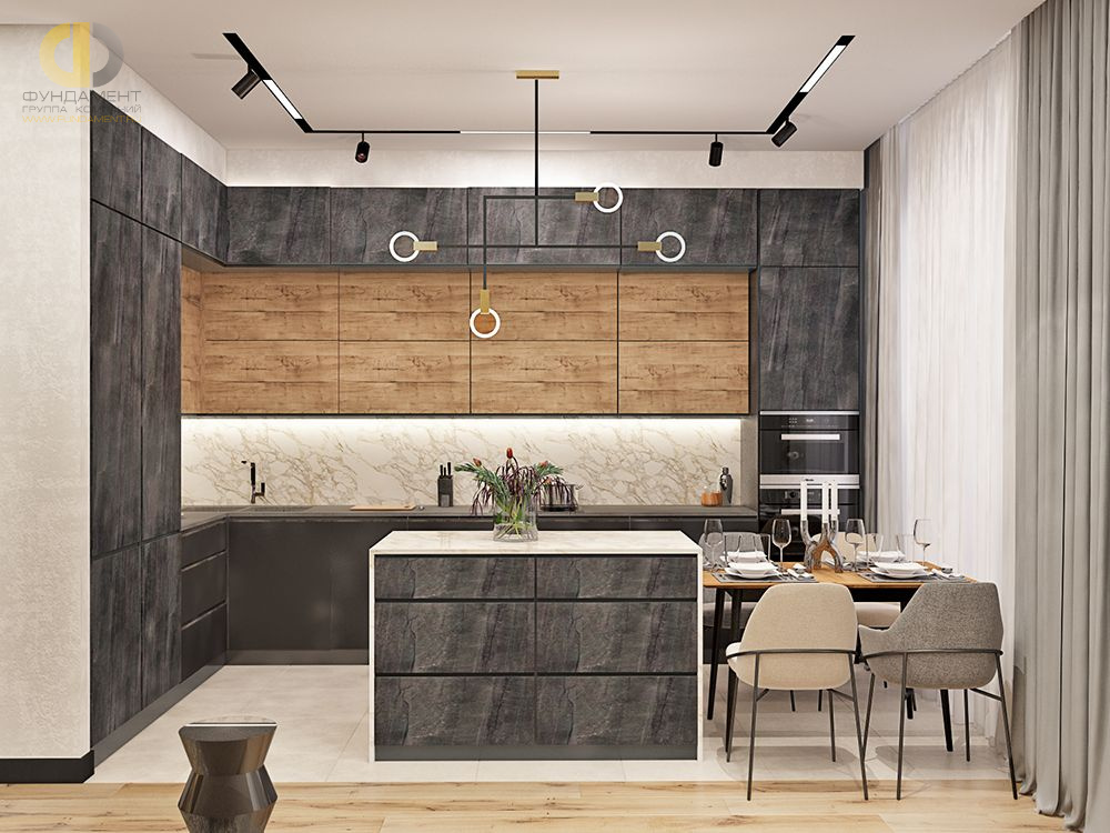 Дизайн интерьера кухни в трёхкомнатной квартире 99 кв. м в стиле эклектика 7