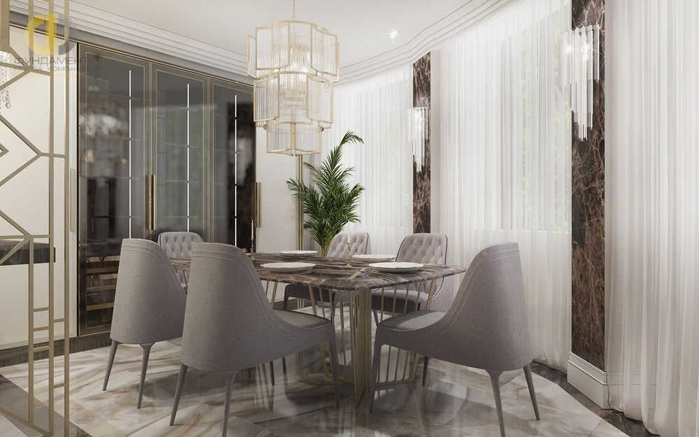 Дизайн интерьера столовой в трёхкомнатной квартире 110 кв.м в стиле ар-деко – фото 103