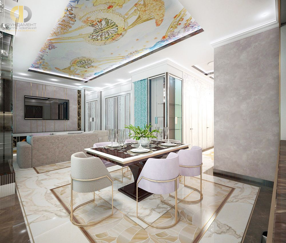Дизайн интерьера кухни в трёхкомнатной квартире 103 кв.м в стиле хай-тек