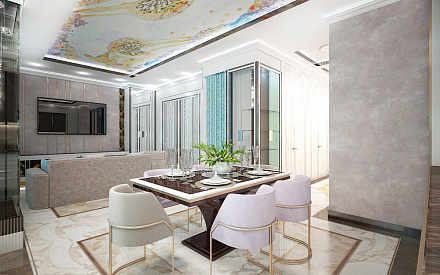 Дизайн интерьера кухни в трёхкомнатной квартире 103 кв.м в стиле хай-тек
