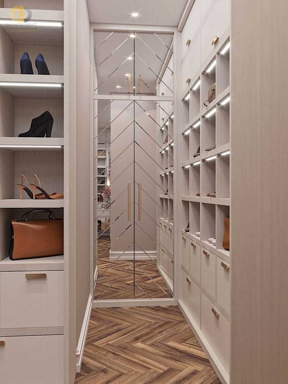 Дизайн интерьера гардероба в 3-комнатной квартире 146 кв. м в стиле неоклассика  – фото 184