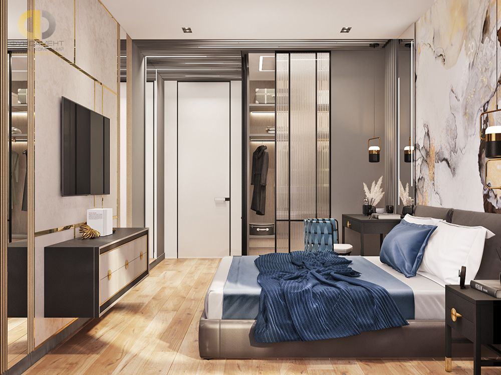 Дизайн интерьера спальни в трёхкомнатной квартире 99 кв. м в стиле эклектика 33