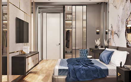 Дизайн интерьера спальни в трёхкомнатной квартире 99 кв. м в стиле эклектика 33