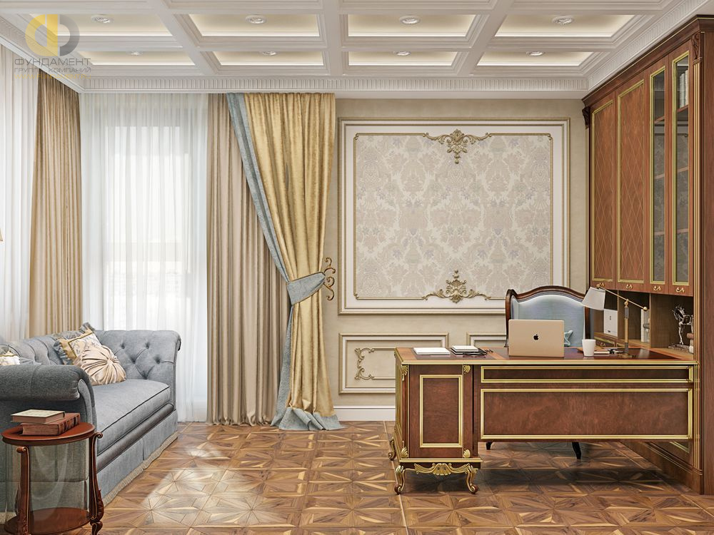Дизайн интерьера кабинета в четырёхкомнатной квартире 144 кв. м в стиле классицизм  – фото 215