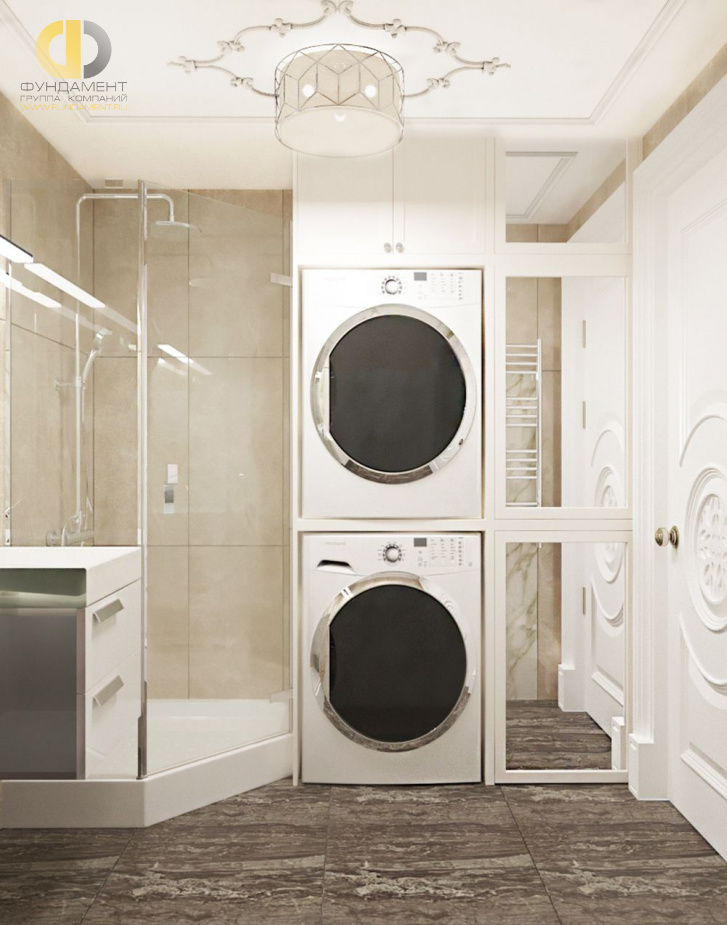 Дизайн интерьера ванной в шестикомнатной квартире 167 кв.м в стиле неоклассика с элементами ар-деко