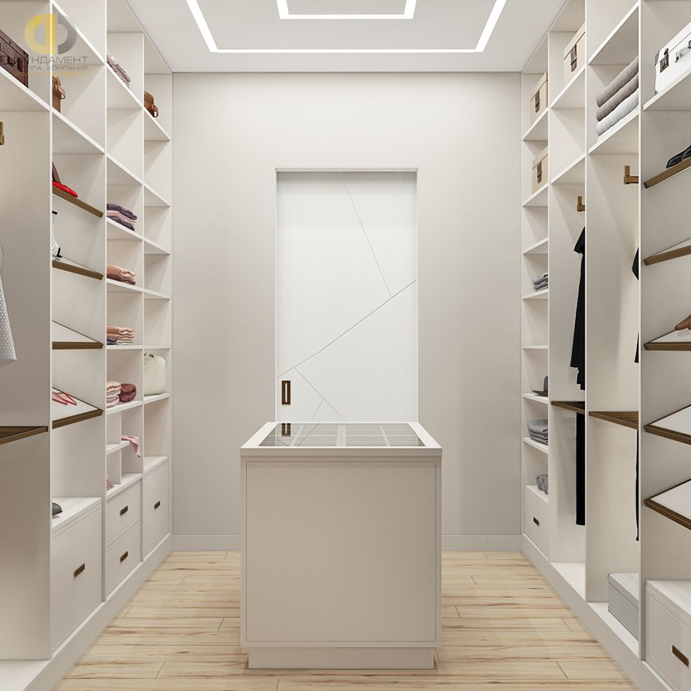 Дизайн интерьера гардероба в трёхкомнатной квартире 135 кв.м в современном стиле – фото 192