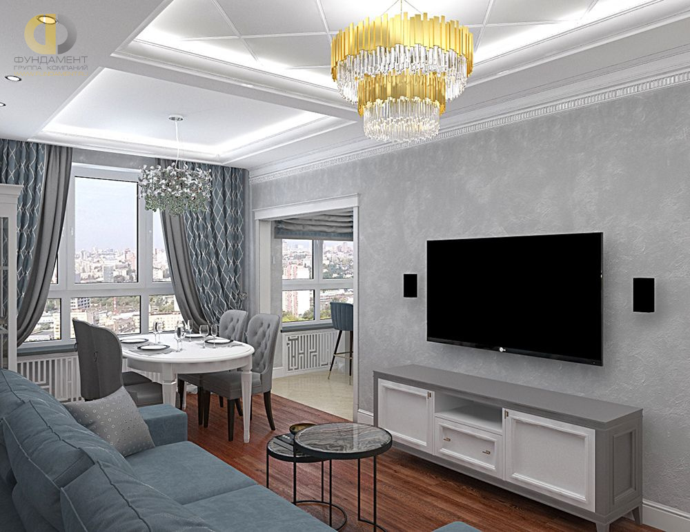 Дизайн интерьера гостиной в четырёхкомнатной квартире 116 кв. м в стиле неоклассика 7