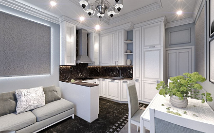 Дизайн интерьера кухни в 3-комнатной квартире 81 кв. м в стиле неоклассика