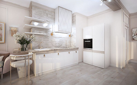 Дизайн интерьера кухни в однокомнатной квартире 45 кв.м в стиле неоклассика3