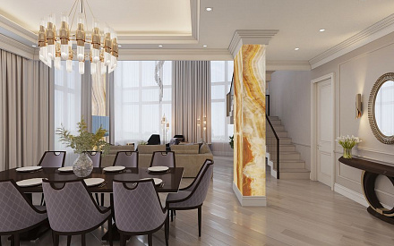 Дизайн интерьера гостиной в доме 171 кв.м в стиле современная классика15