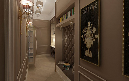 Дизайн интерьера коридора в 4-комнатной квартире 130 кв. м в классическом стиле