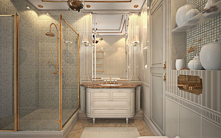 Дизайн ванной в квартире 82 кв. м в классическом стиле