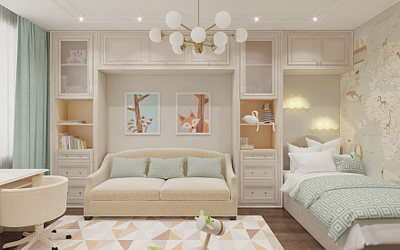 Дизайн интерьера детской в 3-комнатной квартире 132 кв.м в стиле ар-деко