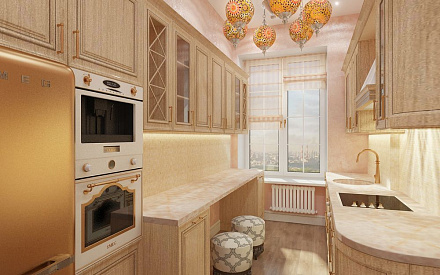 Дизайн кухни в 6-комнатной квартире 150 кв. м в стиле эклектика