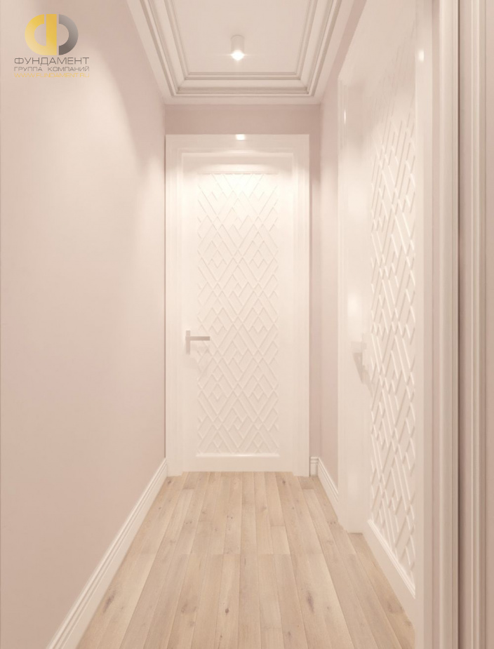 Дизайн интерьера коридора в 4-комнатной квартире 131 кв. м в стиле неоклассика