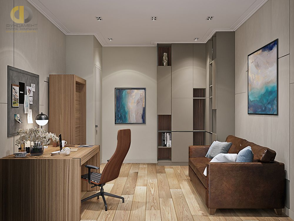 Дизайн интерьера кабинета в трёхкомнатной квартире 135 кв.м в современном стиле – фото 231