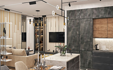 Дизайн интерьера кухни в трёхкомнатной квартире 99 кв. м в стиле эклектика 12