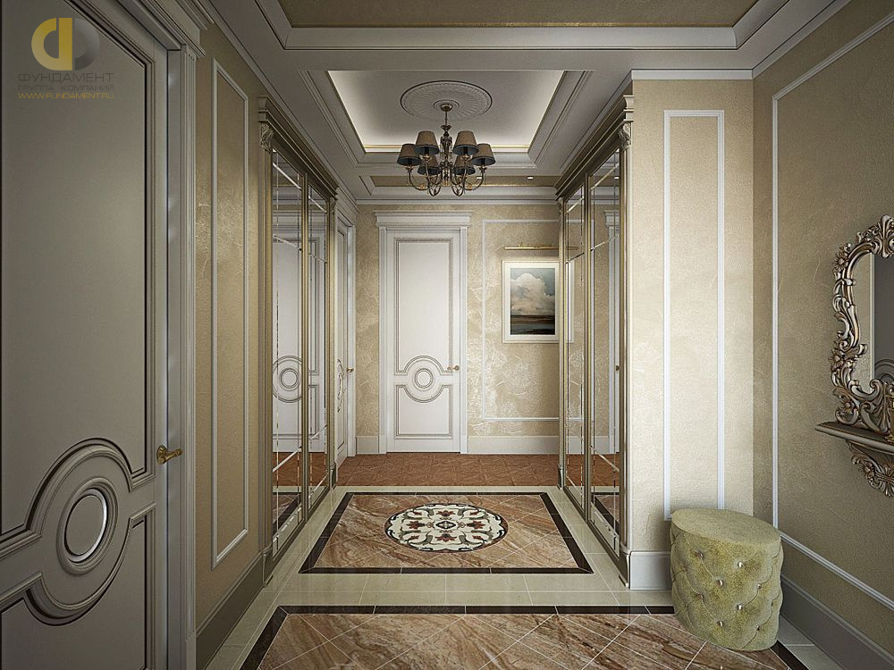 Дизайн коридора в квартире 82 кв. м в классическом стиле