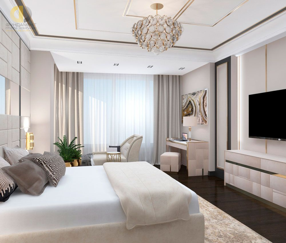 Дизайн интерьера спальни в трёхкомнатной квартире 132 кв.м в современном стиле 24