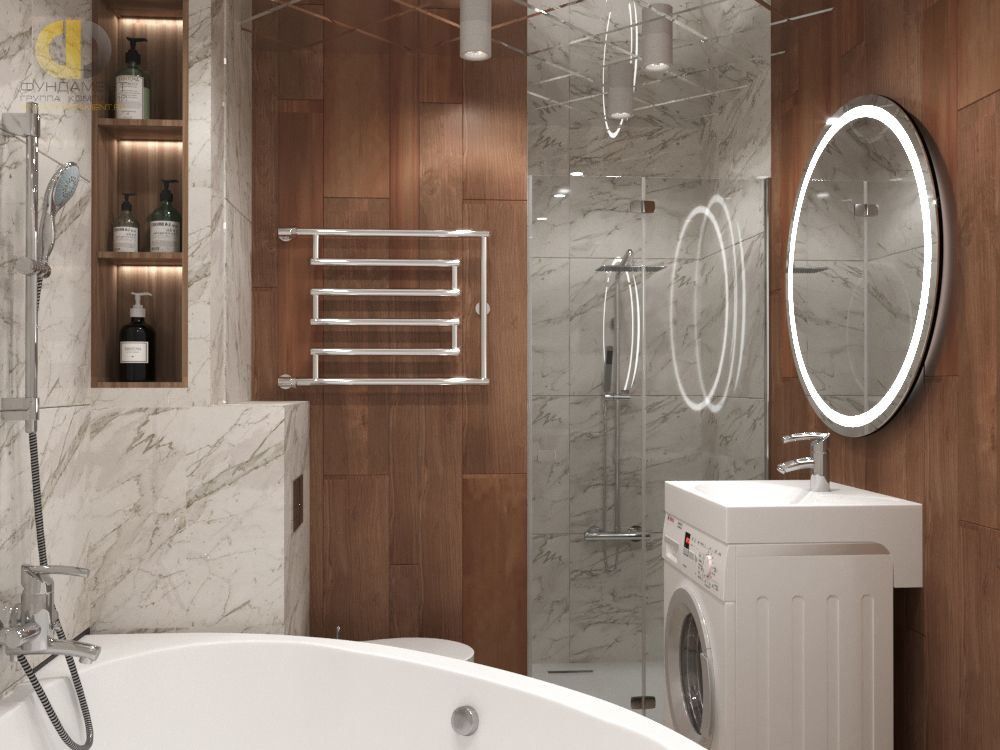 Дизайн интерьера ванной в 3-комнатной квартире 72 кв.м в современном стиле
