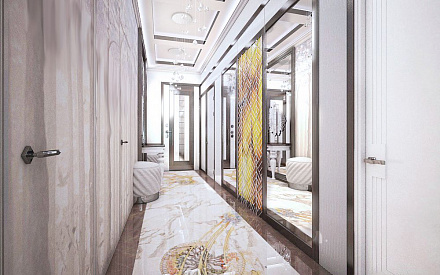 Дизайн интерьера коридора в трёхкомнатной квартире 103 кв.м в стиле хай-тек