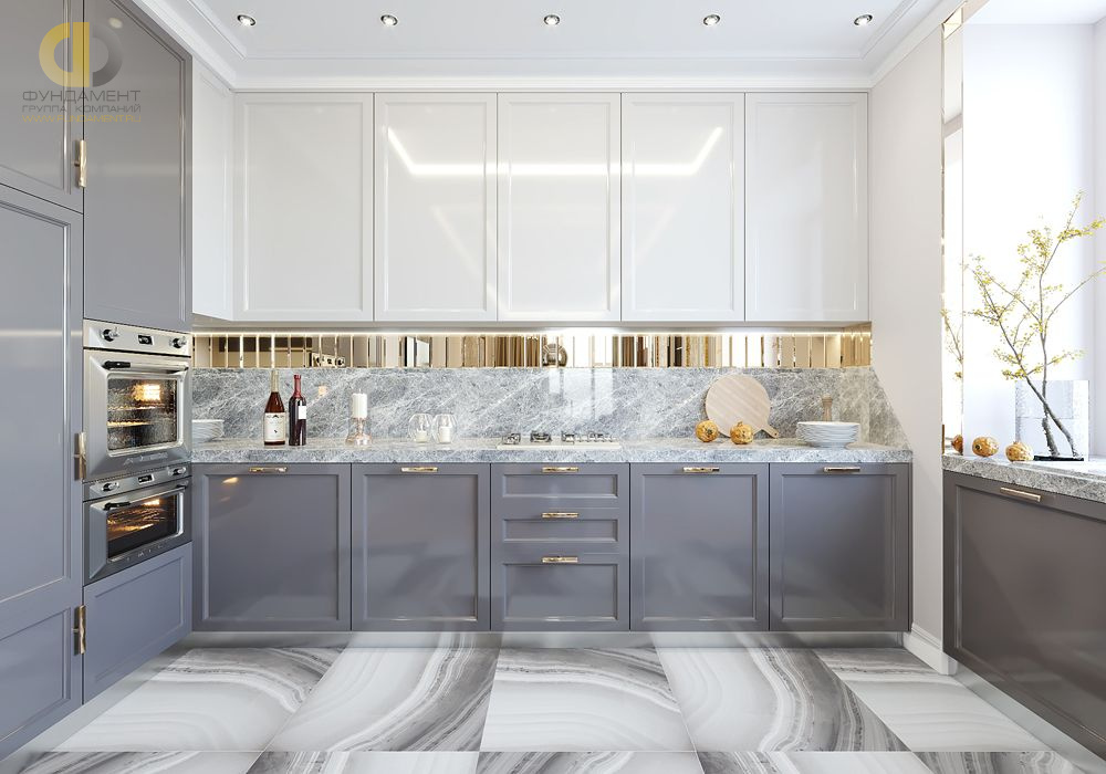 Дизайн интерьера кухни в трёхкомнатной квартире 87 кв.м в современном стиле
