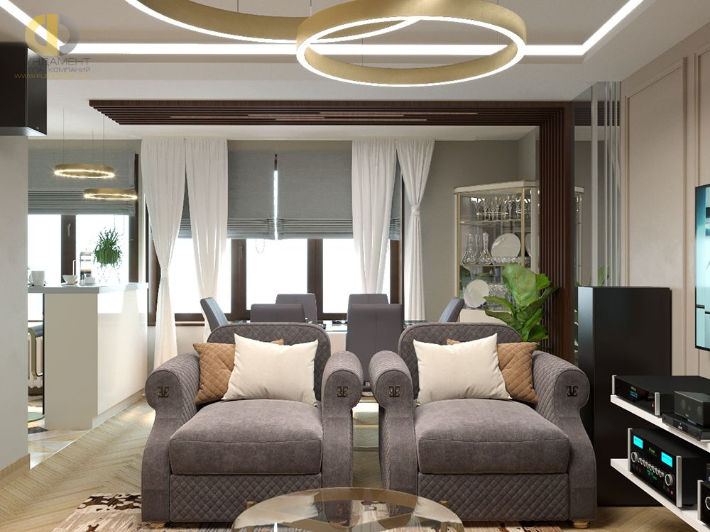 Дизайн интерьера гостиной в 3-комнатной квартире 72 кв.м в современном стиле