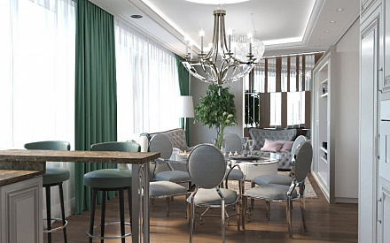 Дизайн интерьера столовой в трёхкомнатной квартире 100 кв.м в стиле эклектика6