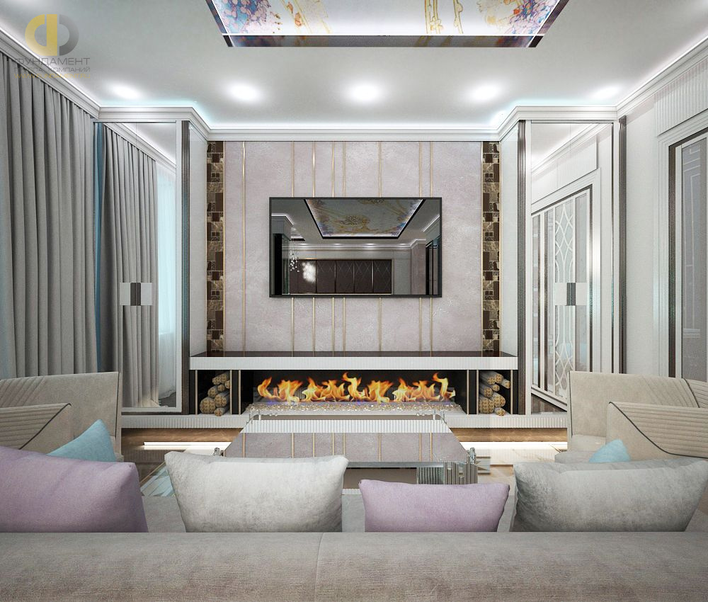 Дизайн интерьера гостиной в трёхкомнатной квартире 103 кв.м в стиле хай-тек