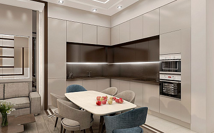 Дизайн интерьера кухни в 3-комнатной квартире 100 кв. м в современном стиле