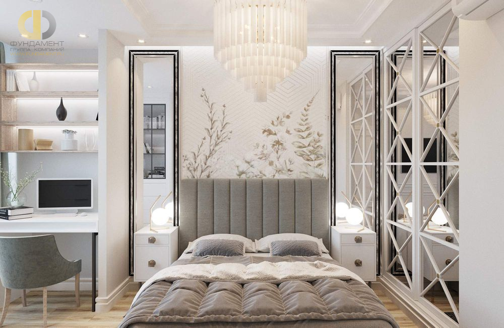 Дизайн интерьера спальни в двухкомнатной квартире 42 кв.м в стиле современная классика