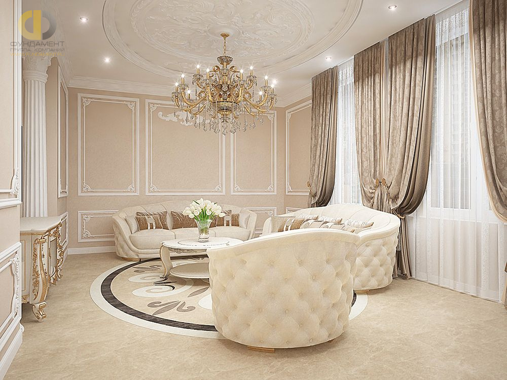Дизайн интерьера гостиной в четырёхкомнатной квартире 165 кв.м в классическом стиле13