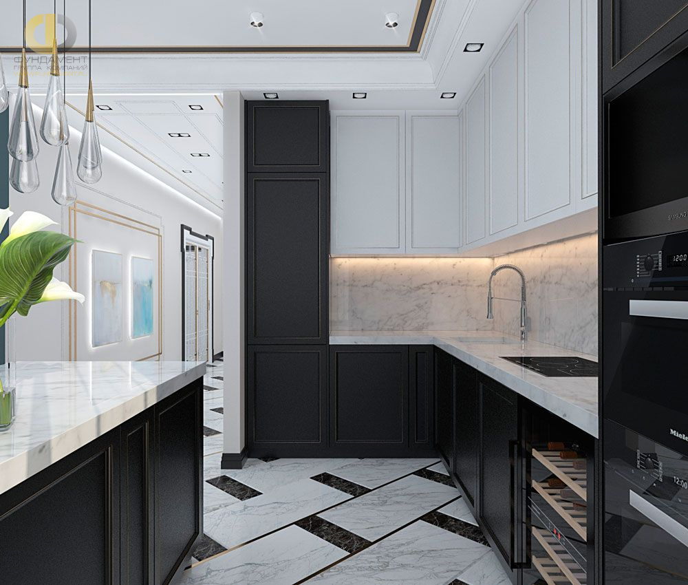 Дизайн интерьера кухни в трёхкомнатной квартире 132 кв.м в современном стиле 10