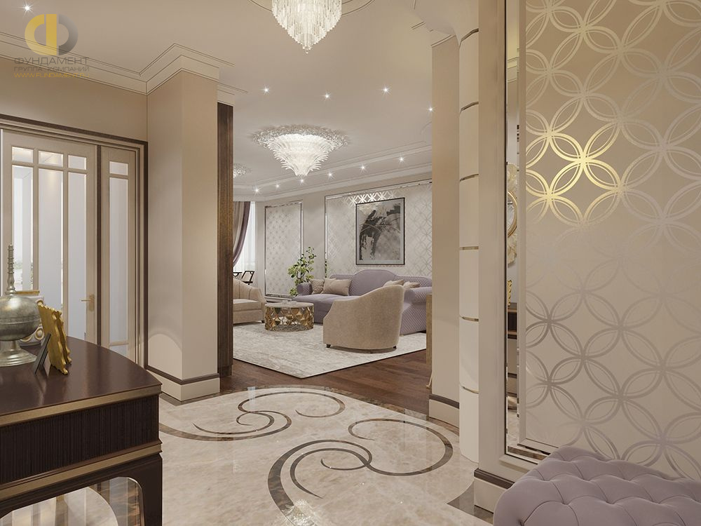 Дизайн интерьера коридора в 3-комнатной квартире 132 кв.м в стиле ар-деко