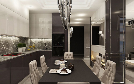 Дизайн интерьера кухни в 4-комнатной квартире 115 кв.м в стиле ар-деко
