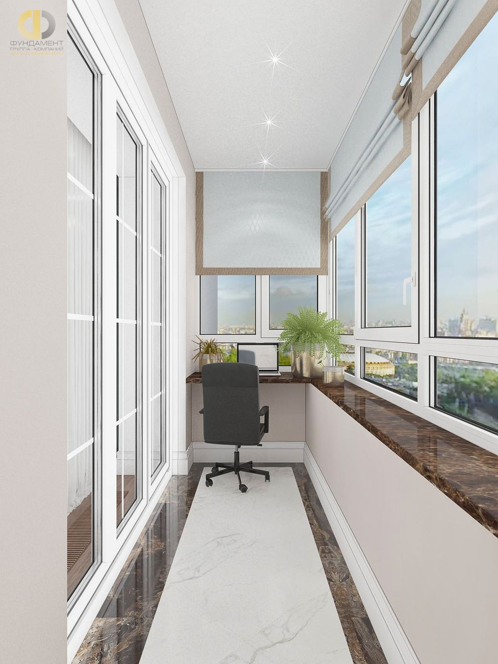 Дизайн интерьера балкона в трёхкомнатной квартире 110 кв.м в стиле современная классика – фото 190