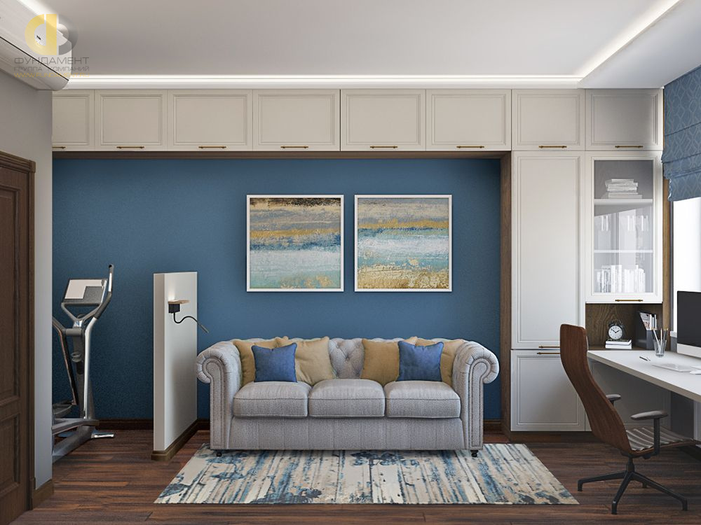 Дизайн интерьера кабинета в трёхкомнатной квартире 99 кв.м в стиле современная классика