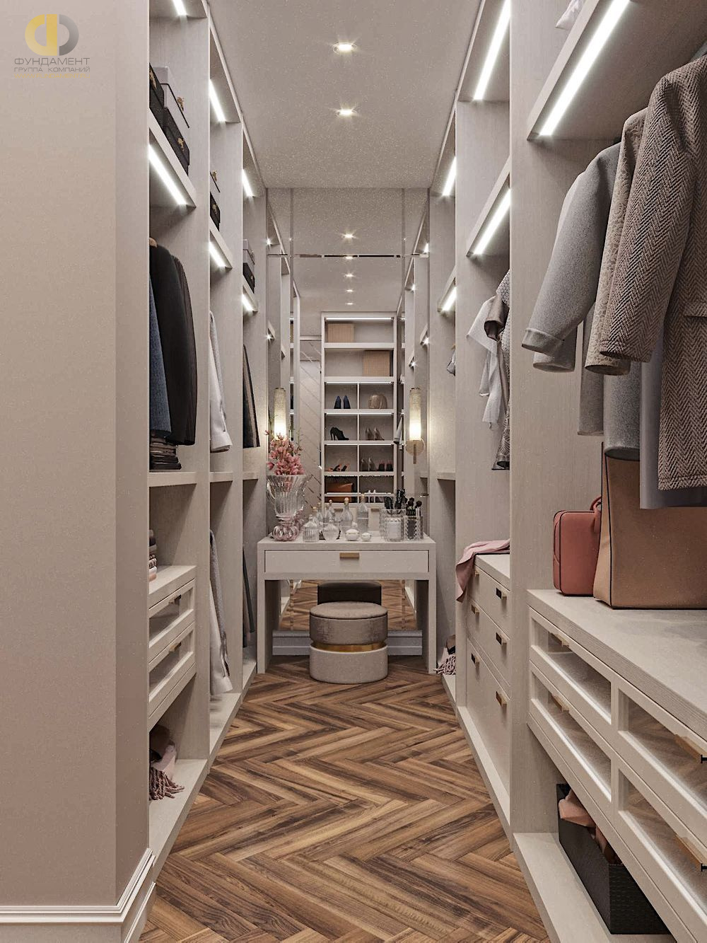 Дизайн интерьера гардероба в 3-комнатной квартире 146 кв. м в стиле неоклассика  – фото 185